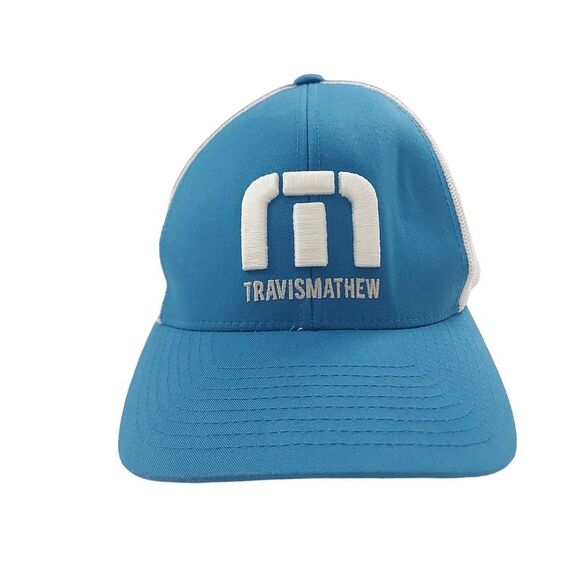 Travis Mathew Trucker Snapback Hat Cap Mens White Blue Mesh Breathable Golf - Picture 1 of 11